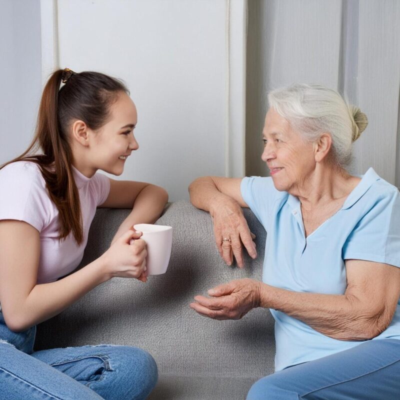 Image femme senior discutant avec adolescente généré par IA