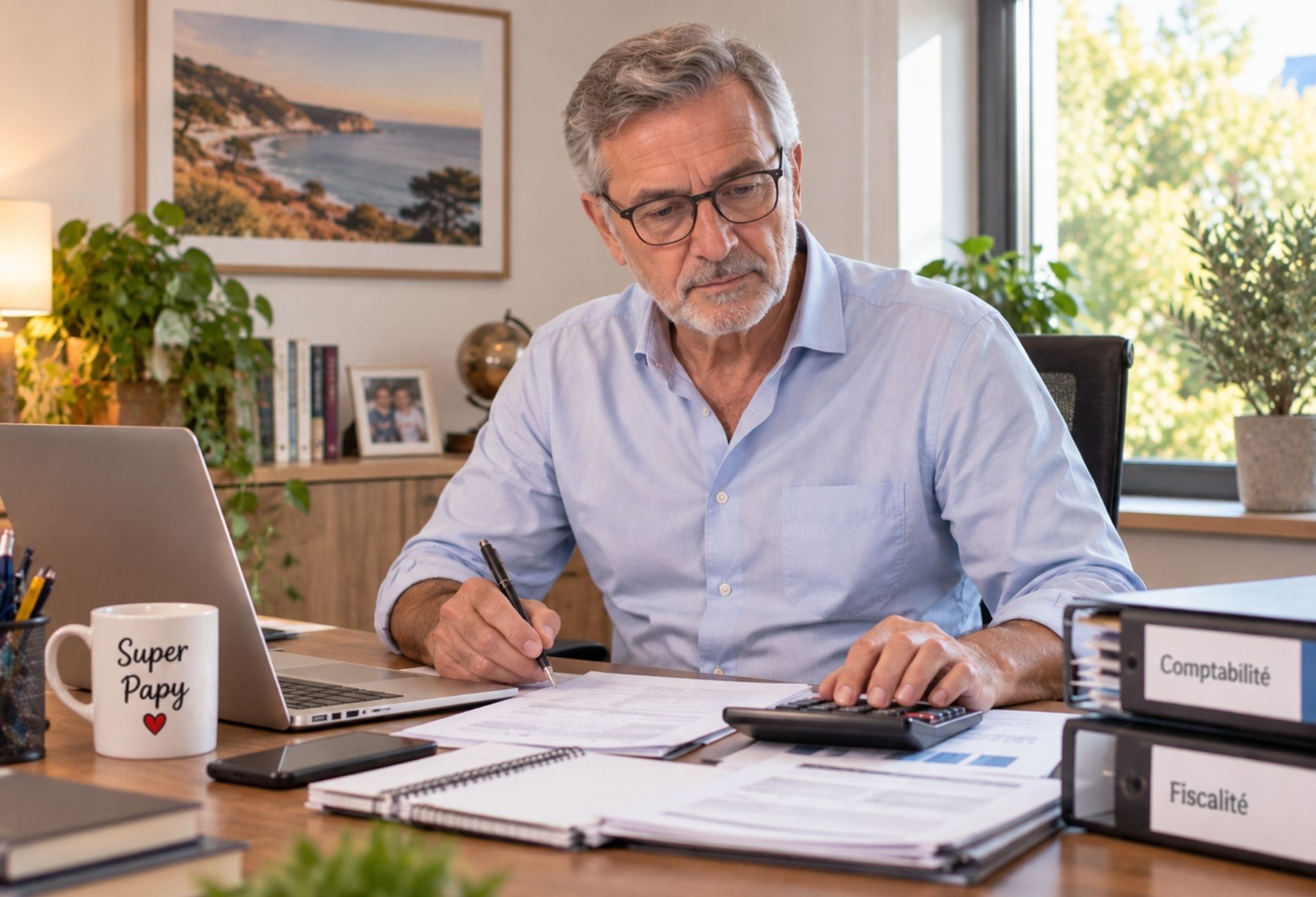 Homme senior en retraite progressive en tant que comptable