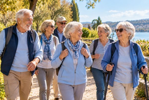 Groupe de seniors en train de faire une promenade à l’occasion de la Semaine Bleue.