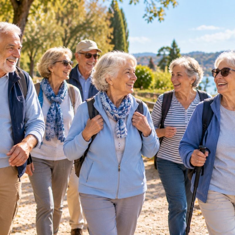 Groupe de seniors en train de faire une promenade à l’occasion de la Semaine Bleue.