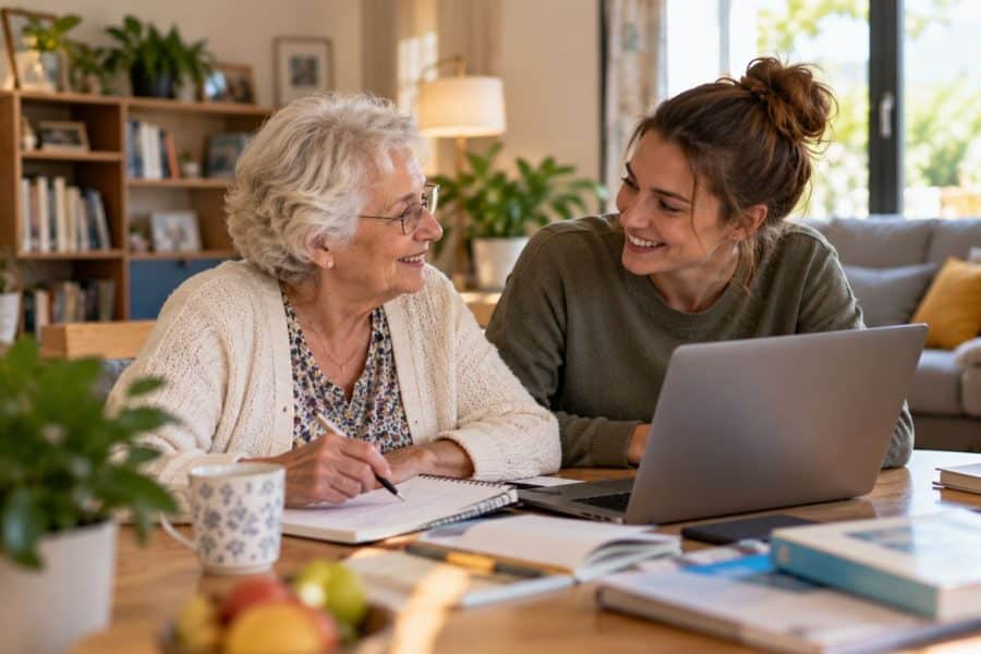 Une femme senior et une jeune fille cohabite ensemble