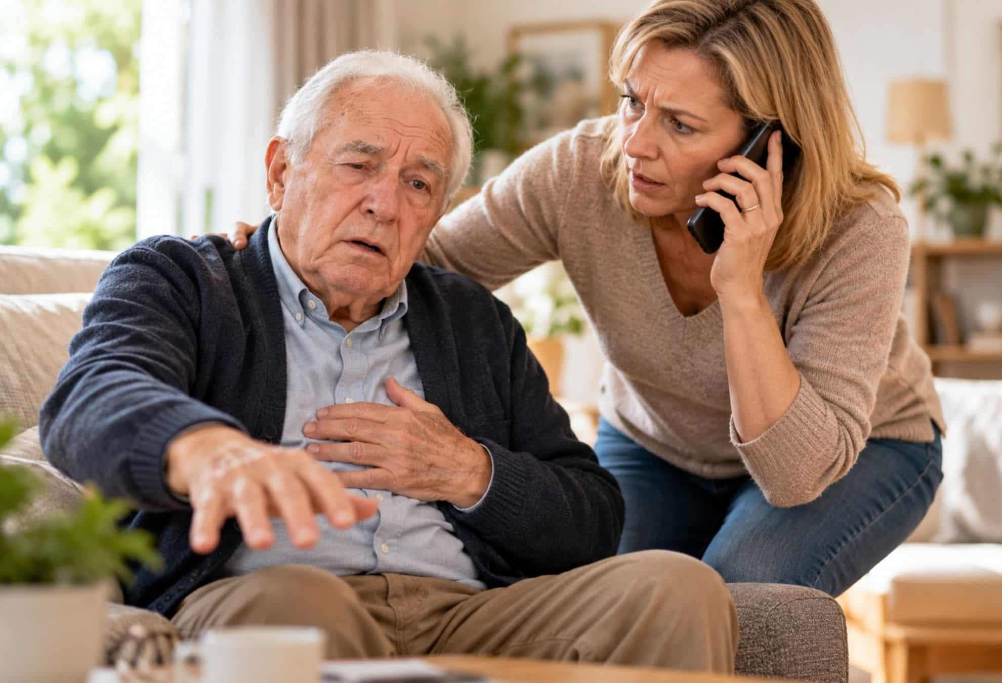 Un senior est entrain de faire un AVC et sa fille appelle le 15 immédiatement afin d'agir au plus vite